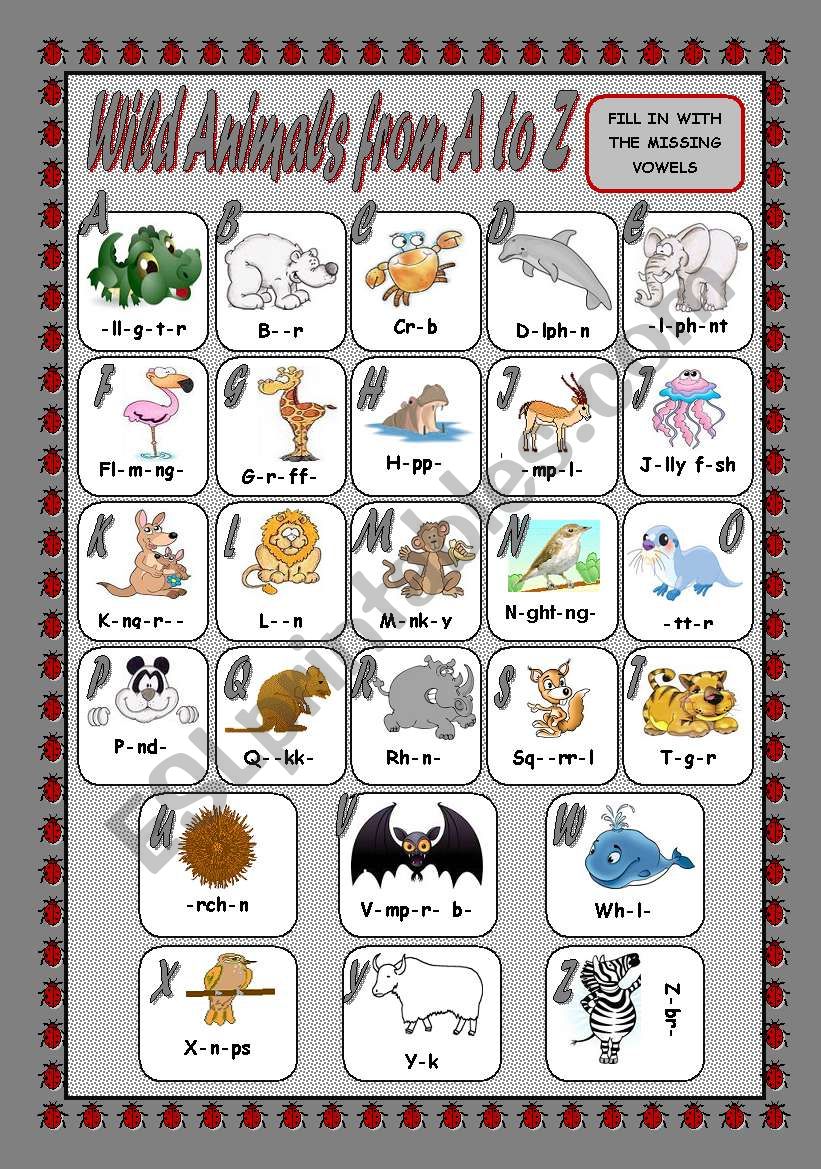 WILD ANIMALS FROM A TO Z worksheet