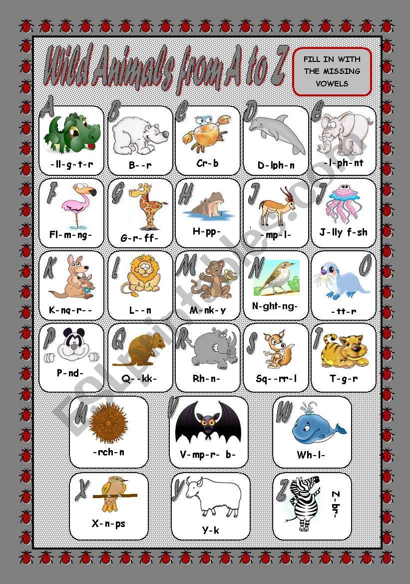 WILD ANIMALS FROM A TO Z worksheet