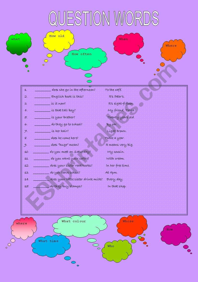 question word worksheet