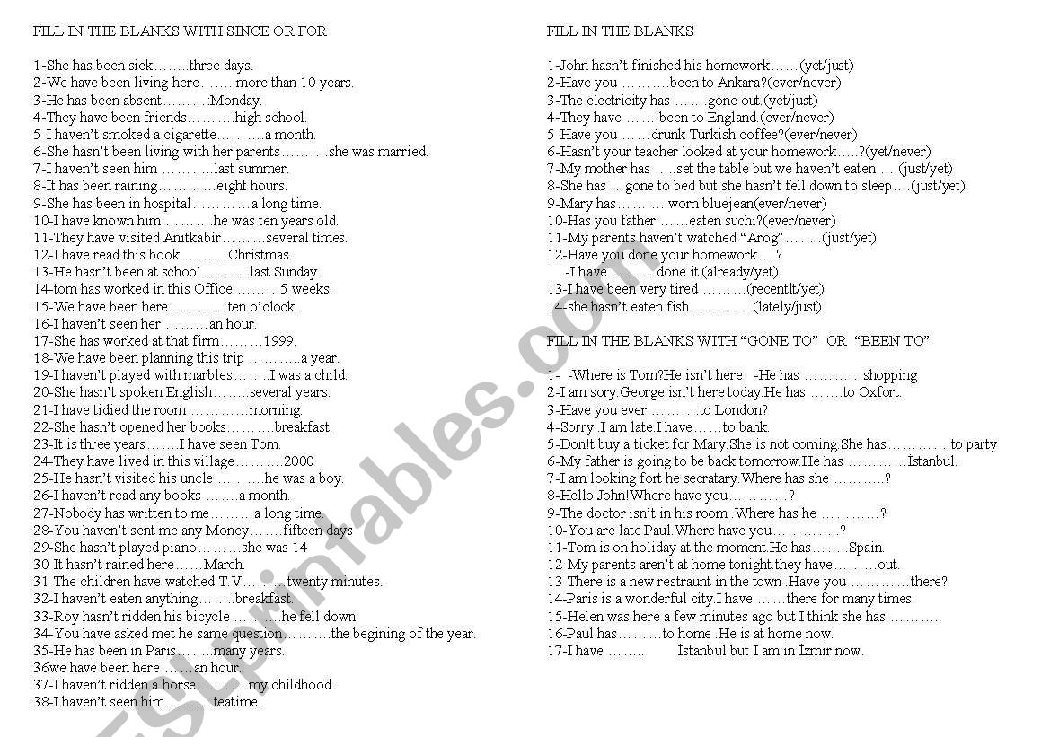 present perfect tense worksheet