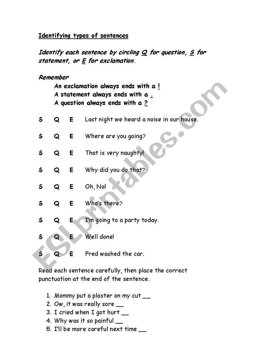 Types of sentences worksheet