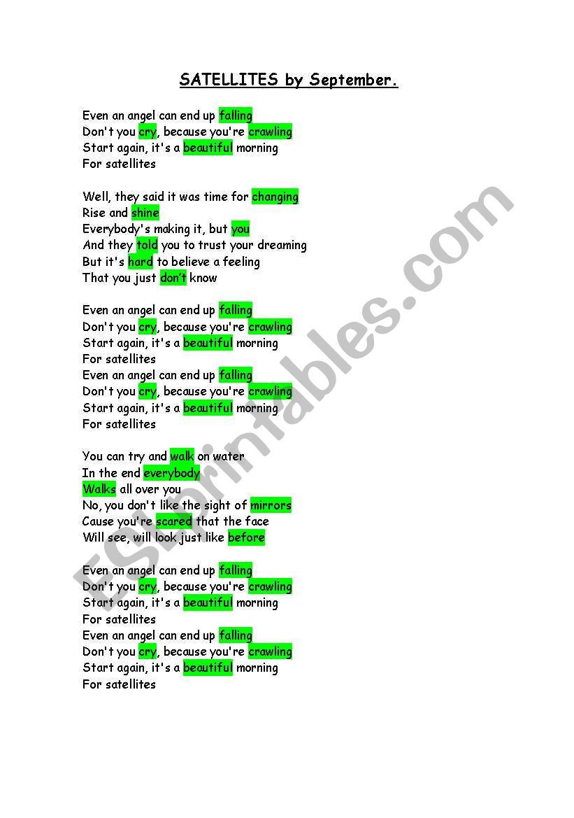 Song Satellites worksheet