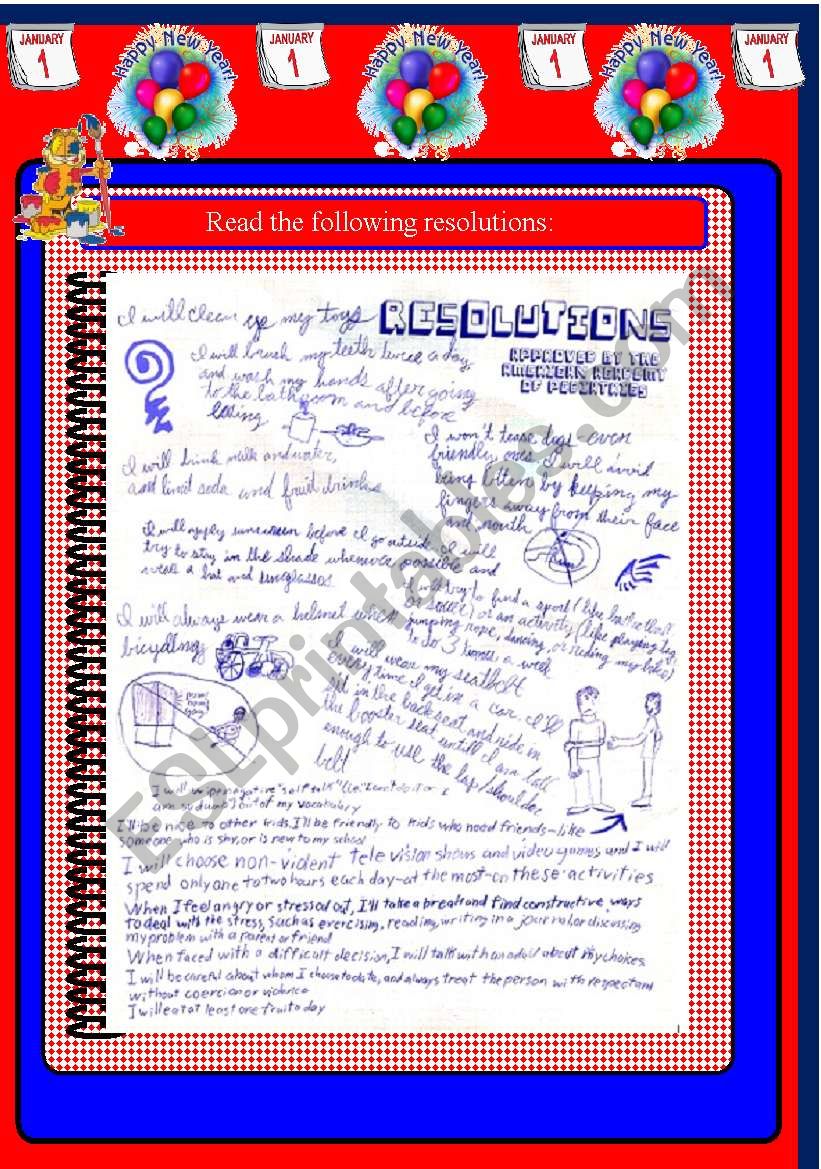 New yearÂ´s resolutions worksheet