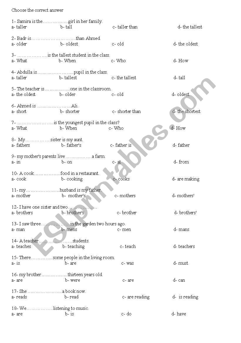 Revision  worksheet
