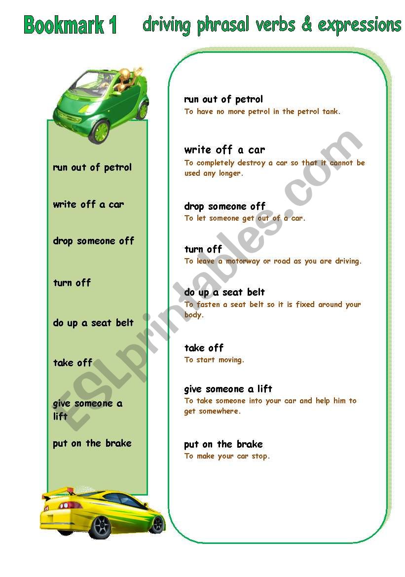 DRIVING: phrasal verbs and expressions