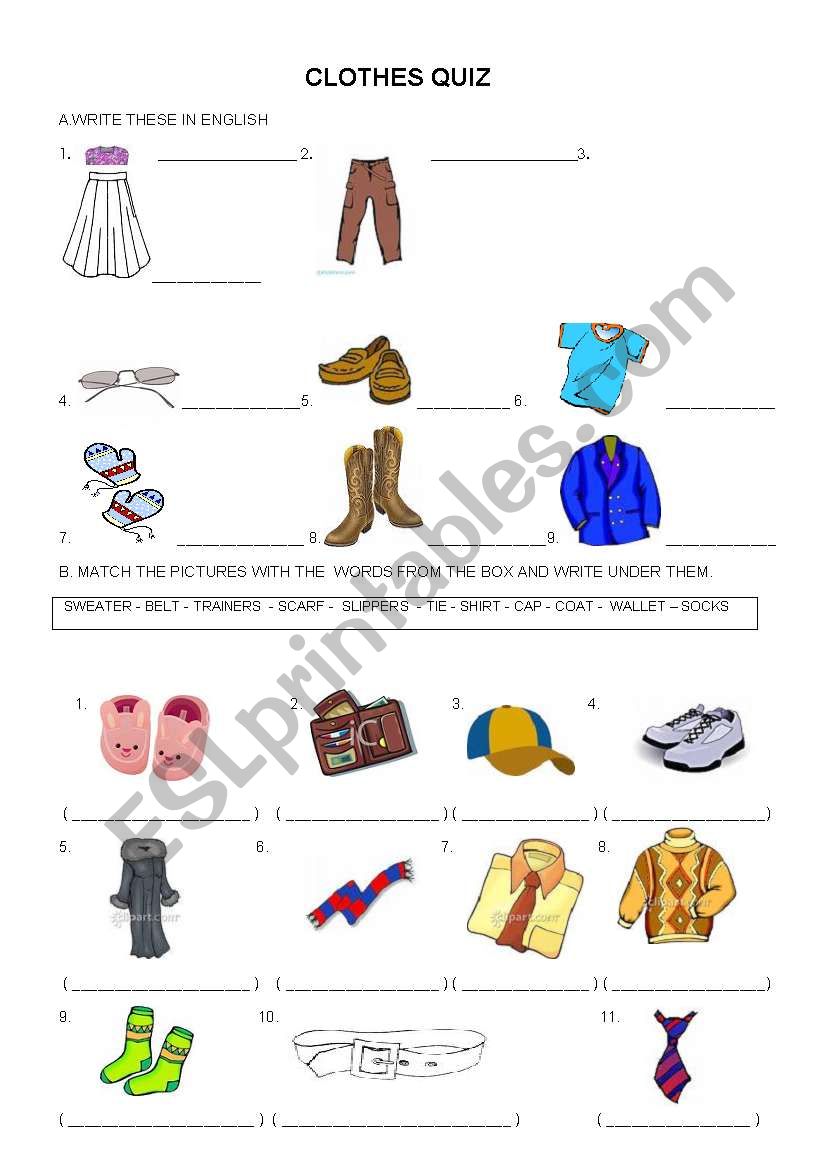 CLOTHES worksheet