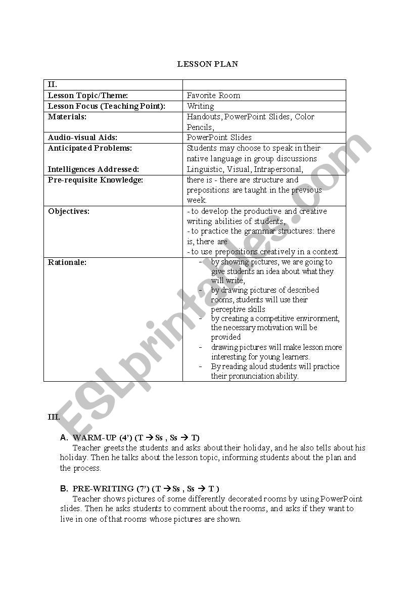 Writing Lesson plan with activities