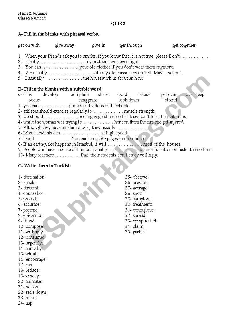 quiz worksheet