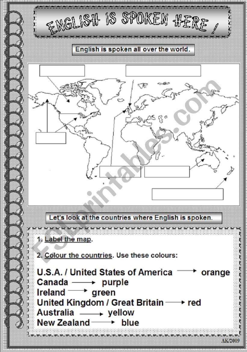 English is spoken here  1 worksheet