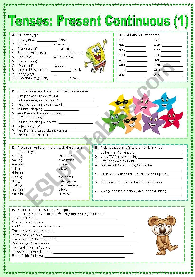 Working with tenses - Present Continuous (1) - ESL worksheet by Silvia33