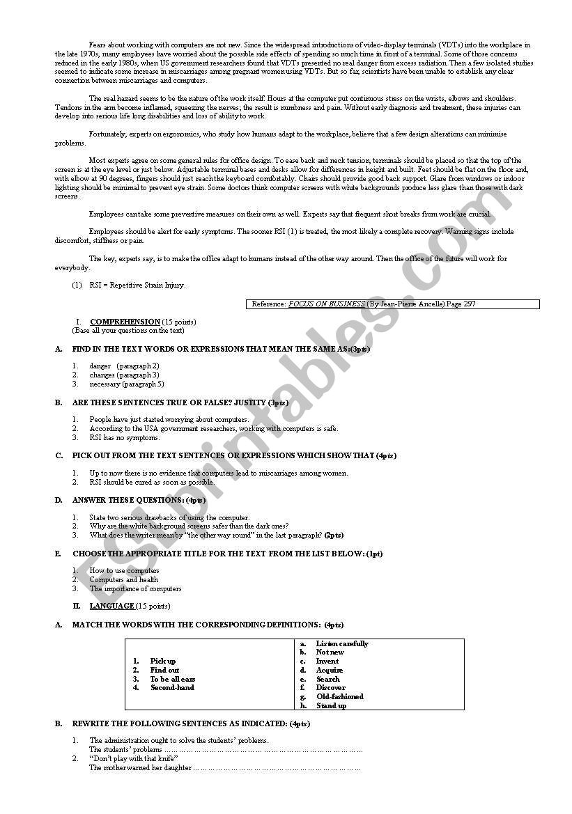 BAC EXAM worksheet