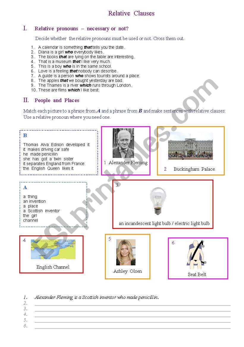 Relative Clause Exercises worksheet