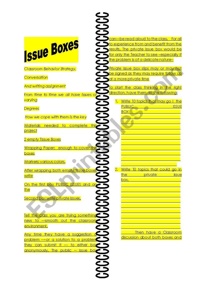 Issue Boxes to improve behavior and communication in the classroom