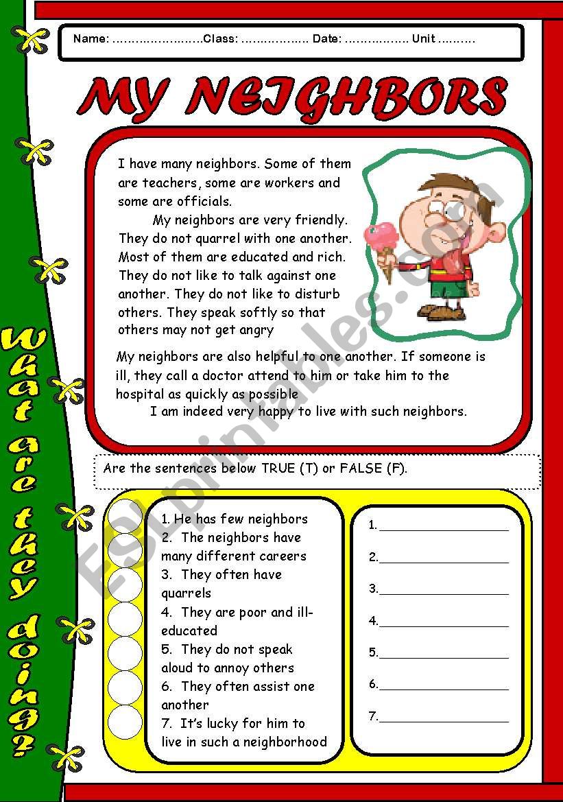 READING - MY NEIGHBOR worksheet