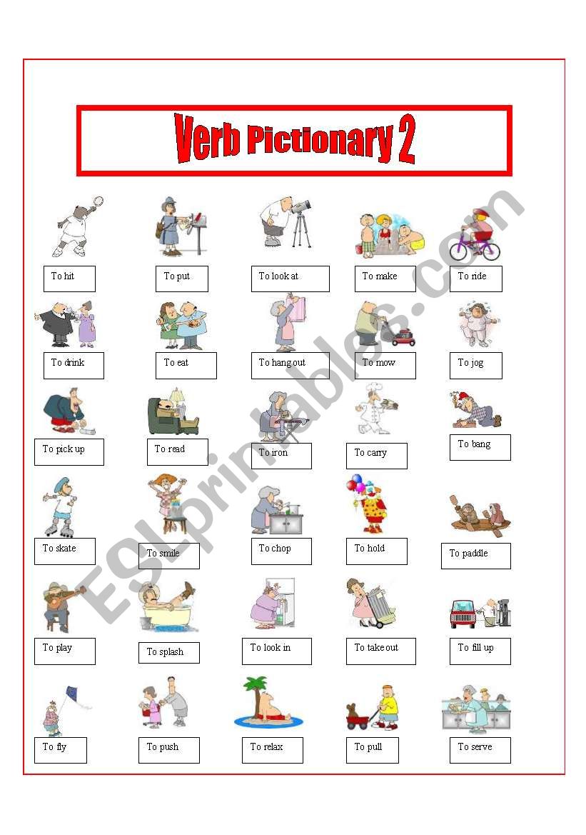 Verb Pictionary plus 2 worksheets