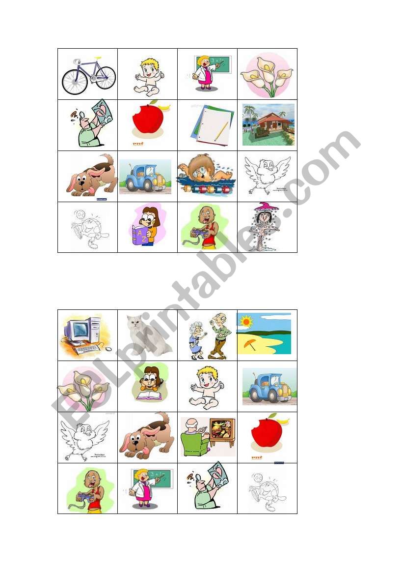 Verbs and Nouns Bingo Game worksheet