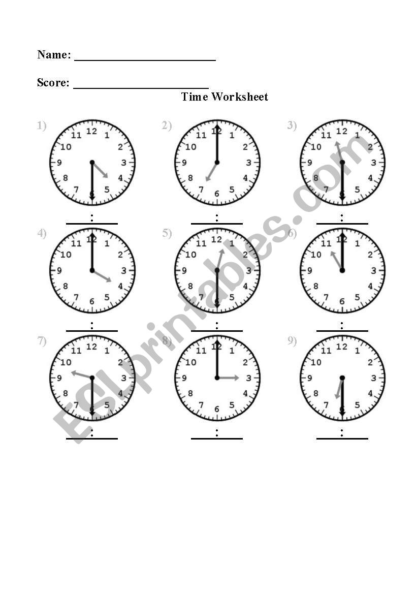 telling the time worksheet