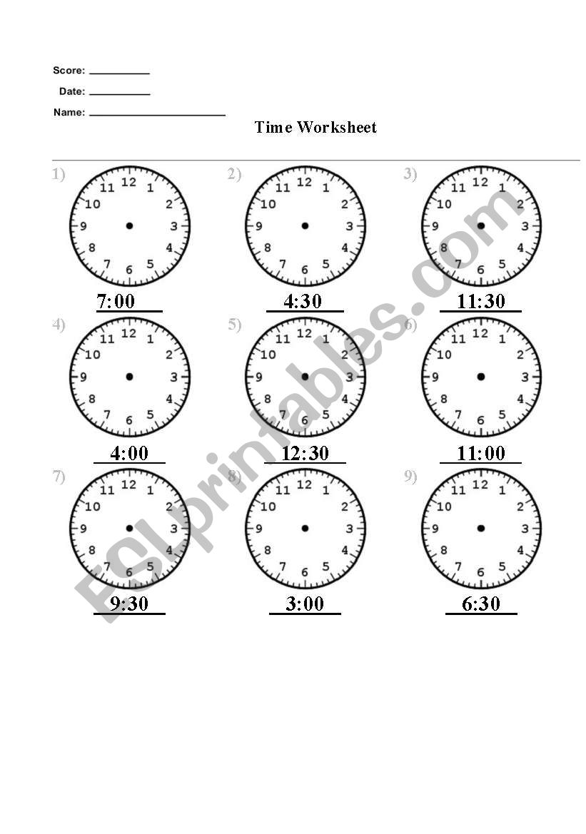 telling the time worksheet