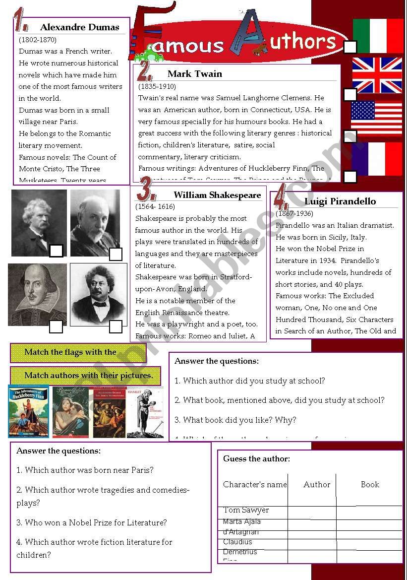 Famous authors worksheet