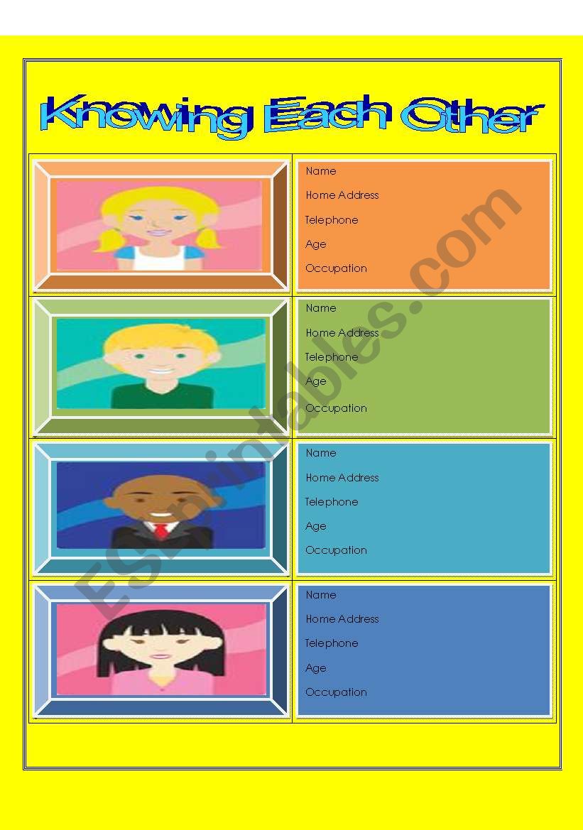KNOWING EACH OTHER CARD worksheet