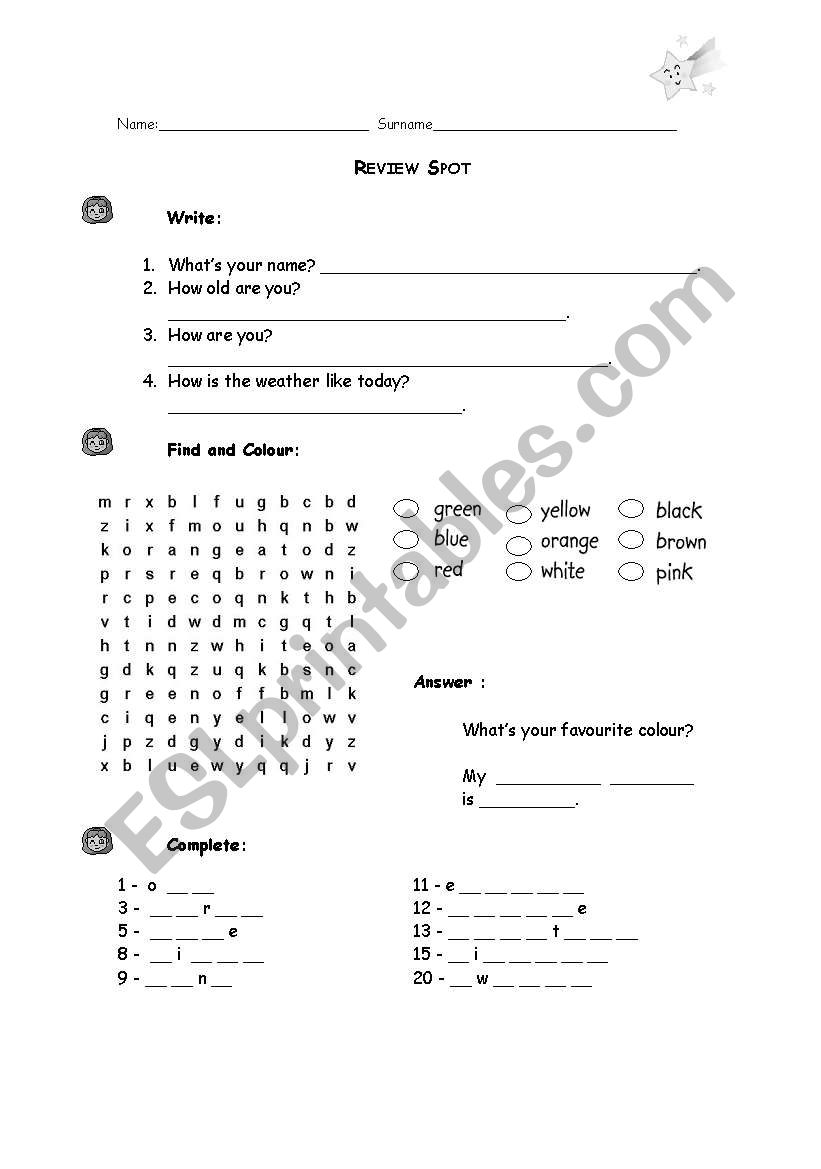 review spot worksheet