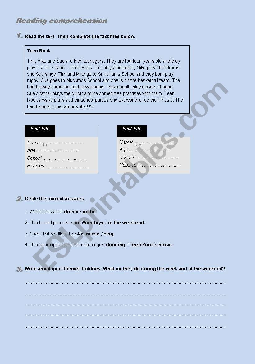 elementary reading worksheet