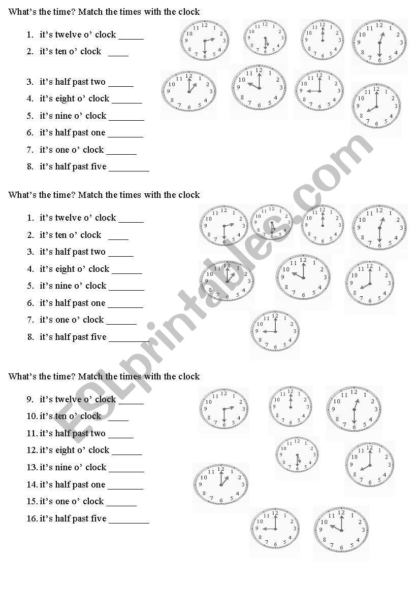 Match worksheet