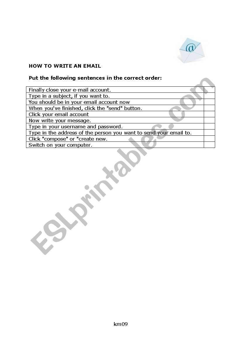 How to write an email worksheet