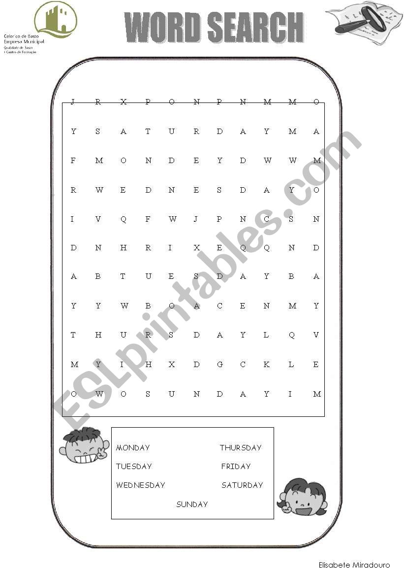 Days of the week worksheet