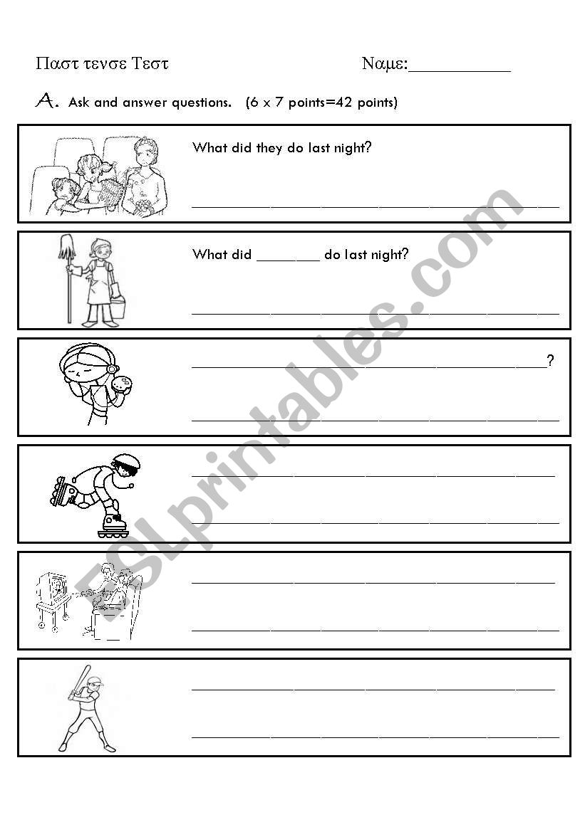 Past tense test worksheet