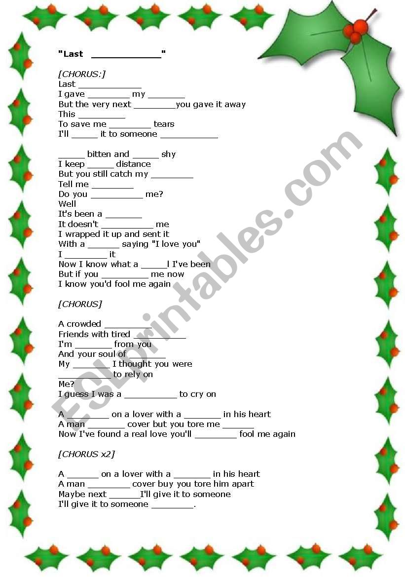 LAST CHRISTMAS worksheet