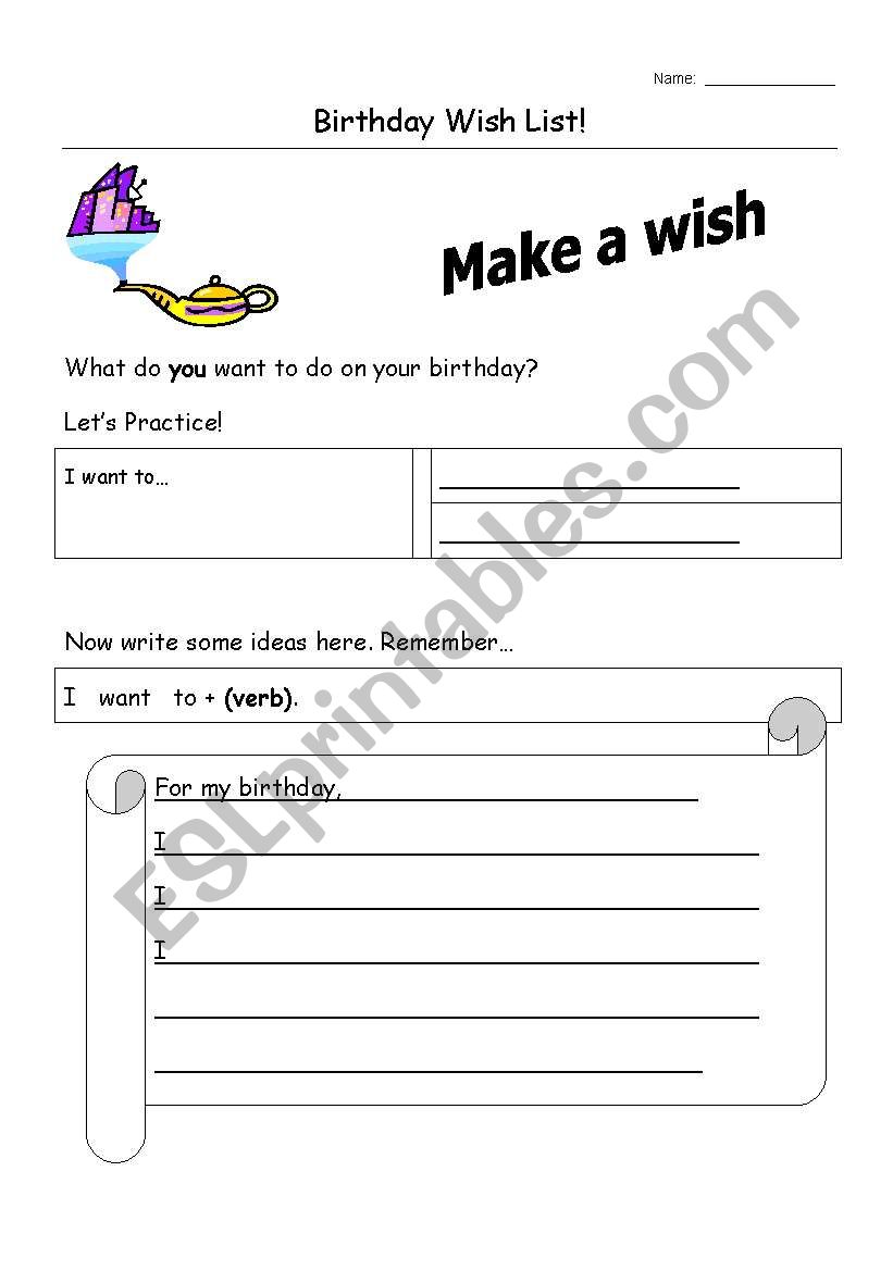 make a wish card worksheet