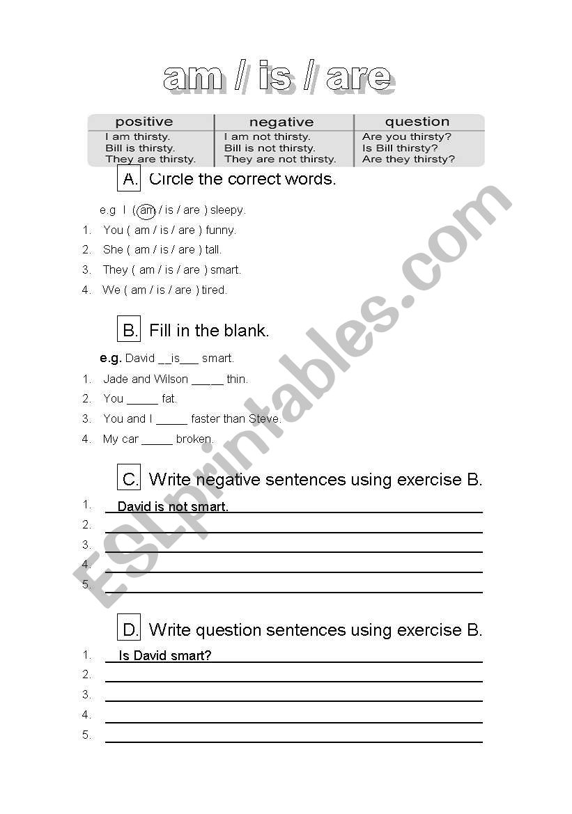 is are am worksheet