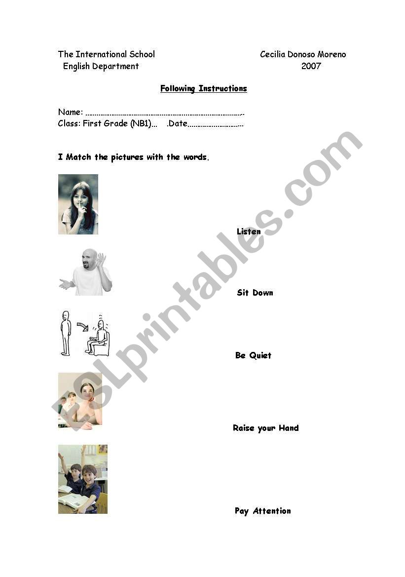 Following instructions worksheet