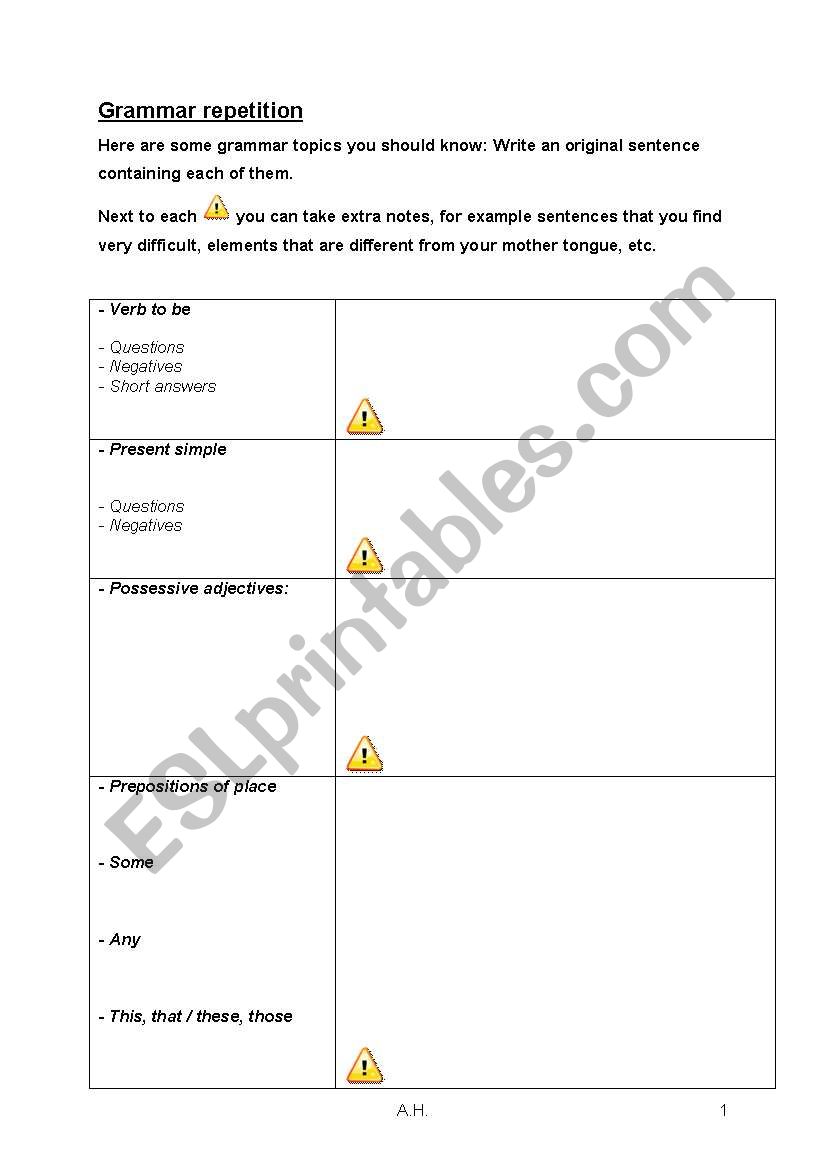 Creative Grammar Repetition worksheet