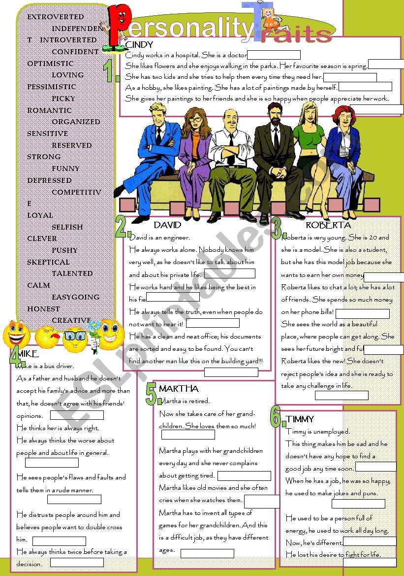 Personality traits worksheet