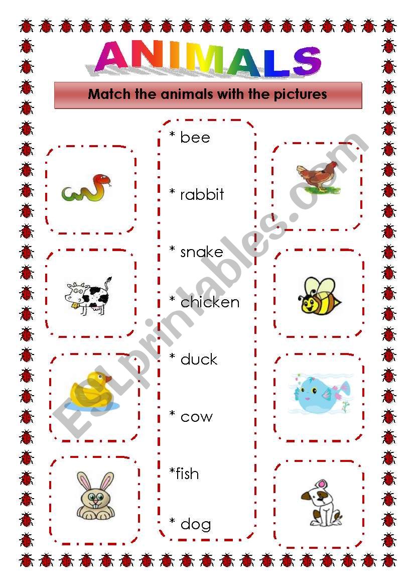 Animals - matching (3 pages) worksheet