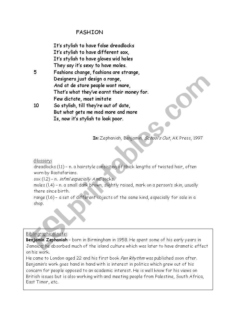 fashion worksheet