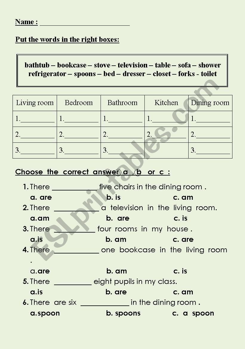 house worksheet worksheet