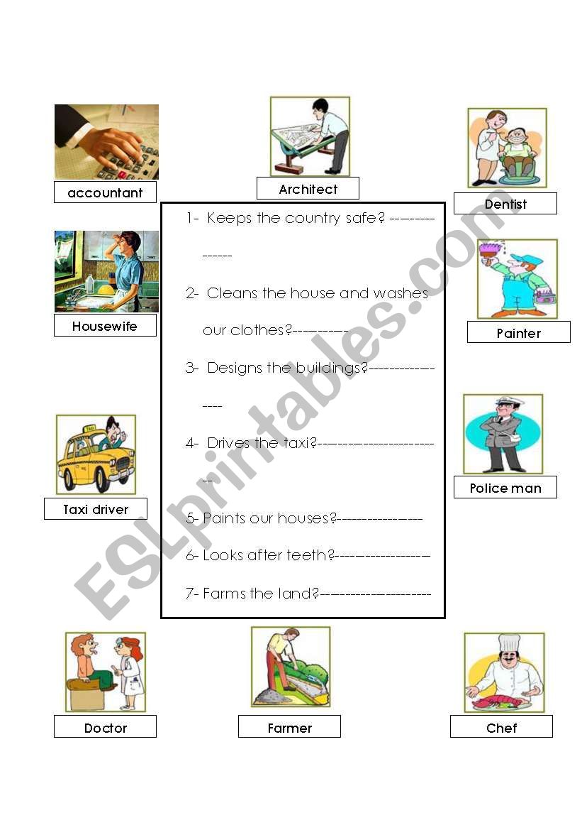 Jobs and professions worksheet