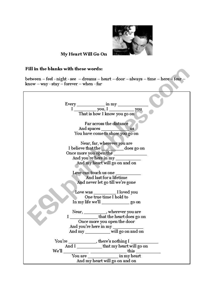 My Heart Will Go On (Titanic) worksheet