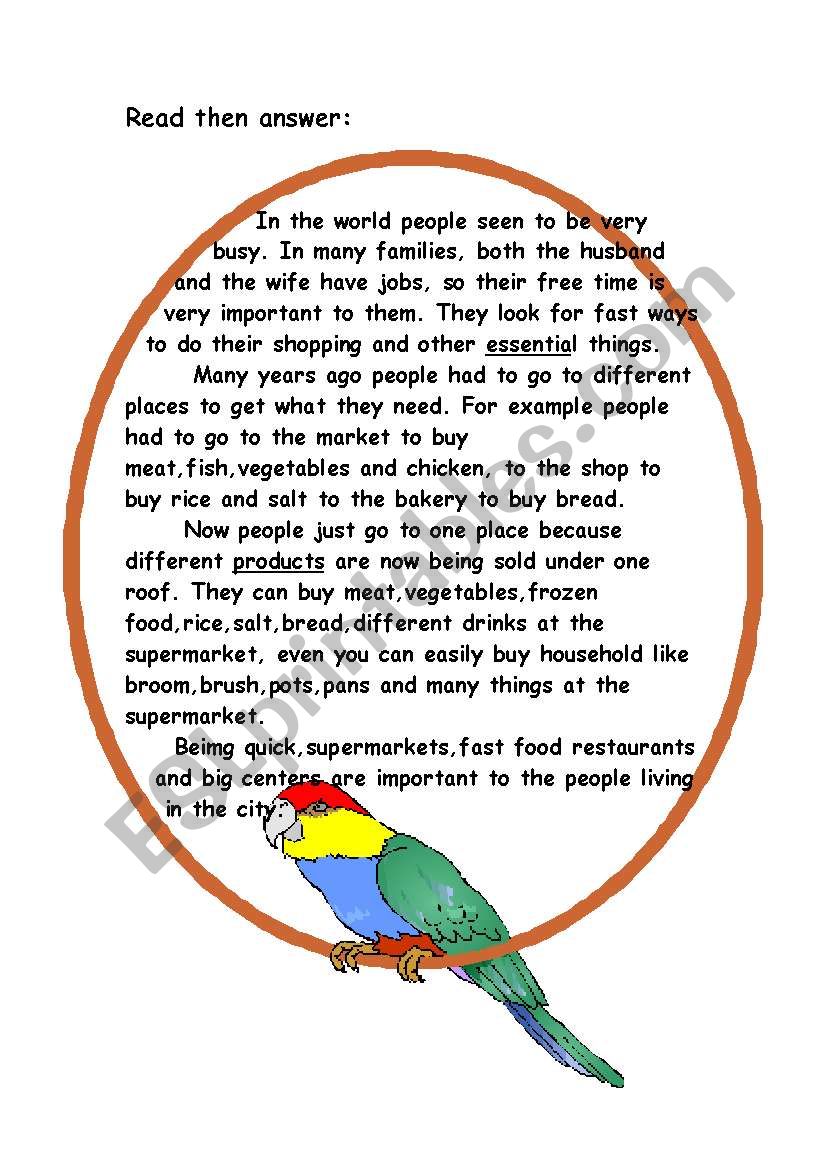 Reading worksheet