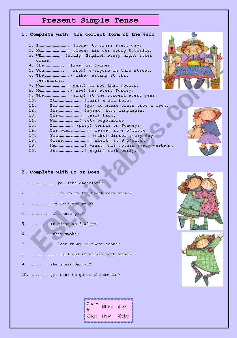 SIMPLE PRESENT TENSE worksheet