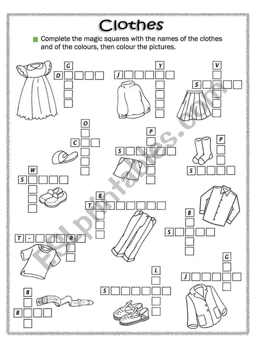 Clothes and colours worksheet