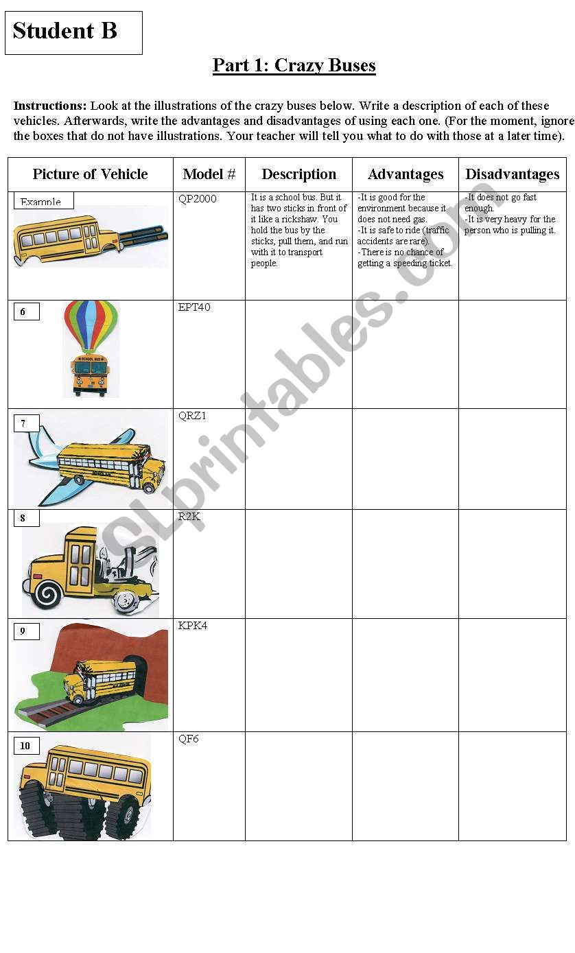 Crazy School Buses Info-Gap - Student B (Part 2 of 2)