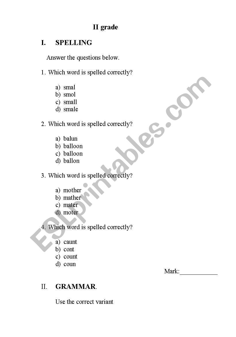 Spelling and Grammar worksheet