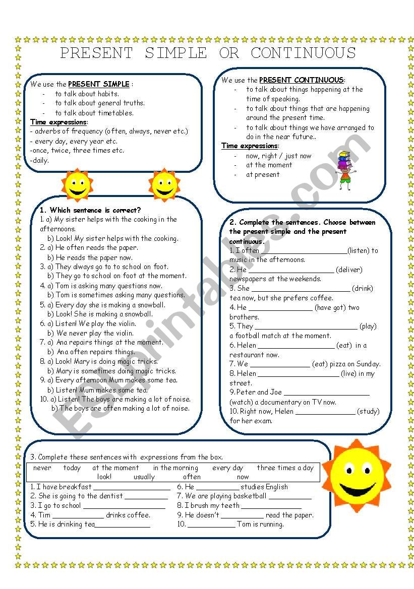 present simple or continuous worksheet