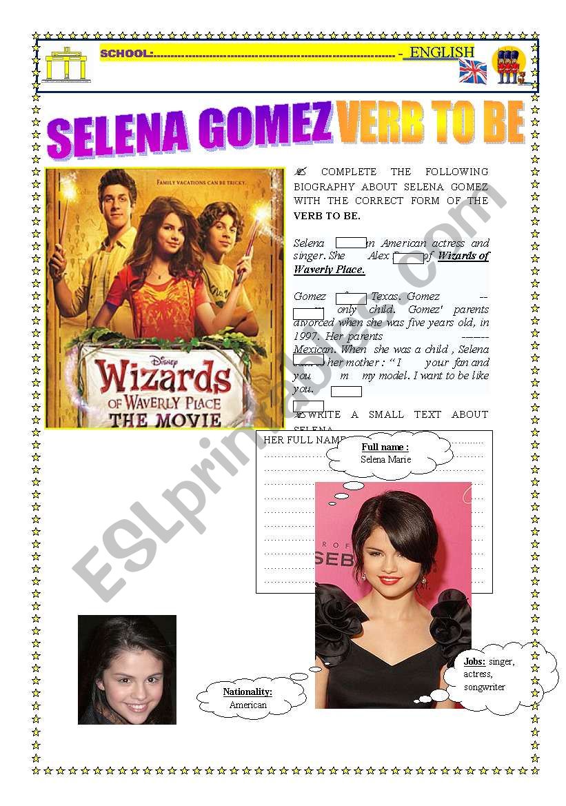 Selena gomez worksheet