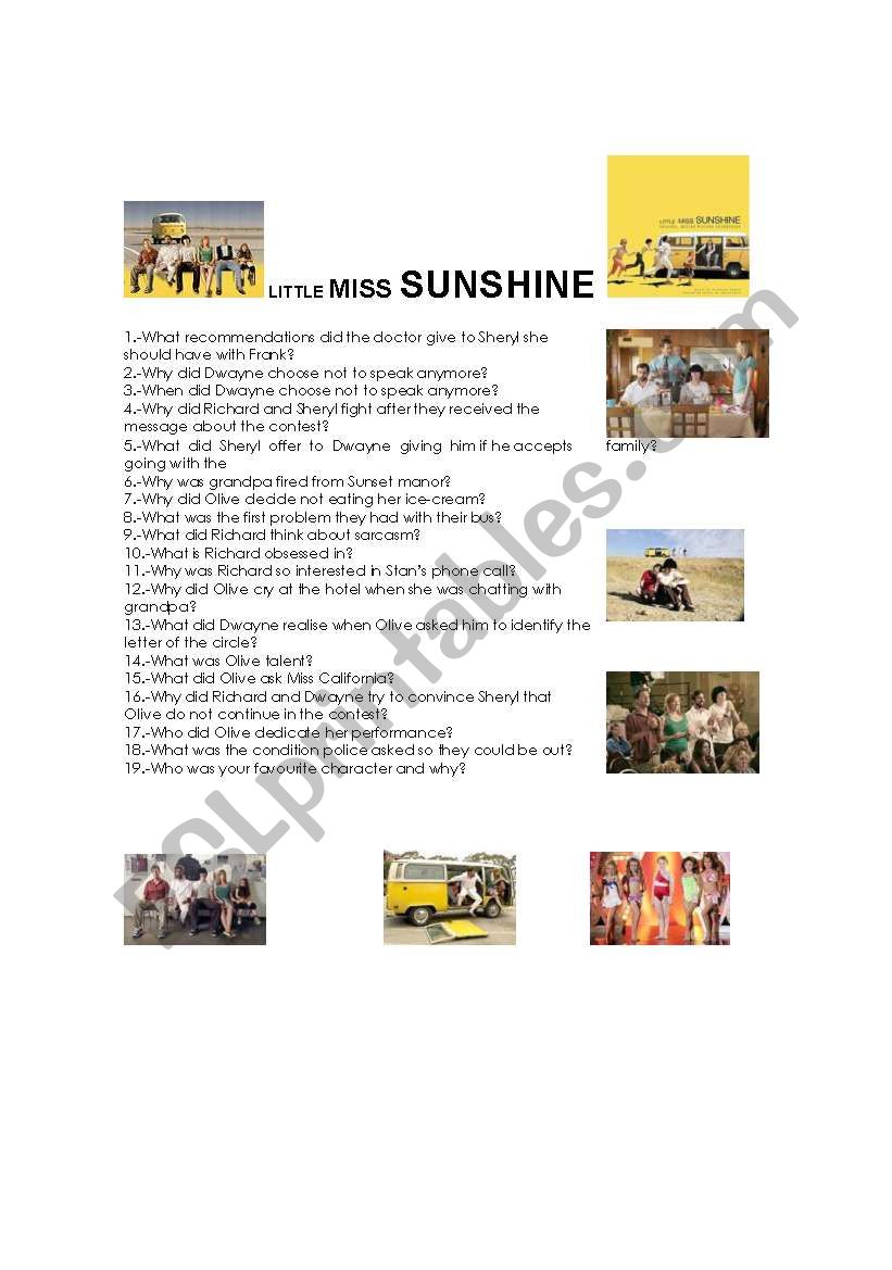 Little Miss Sunshine worksheet