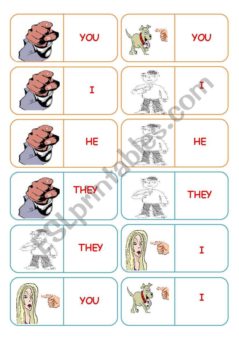 Personal pronouns - 28 dominoes - 4 pages - instructions included - fully editable